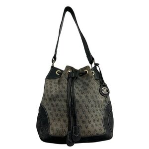 VTG DOONEY&BOURKE SIGNATURE SHOULDER HOBO BAG BLACK LEATHER  TRIM DRAWSTRING